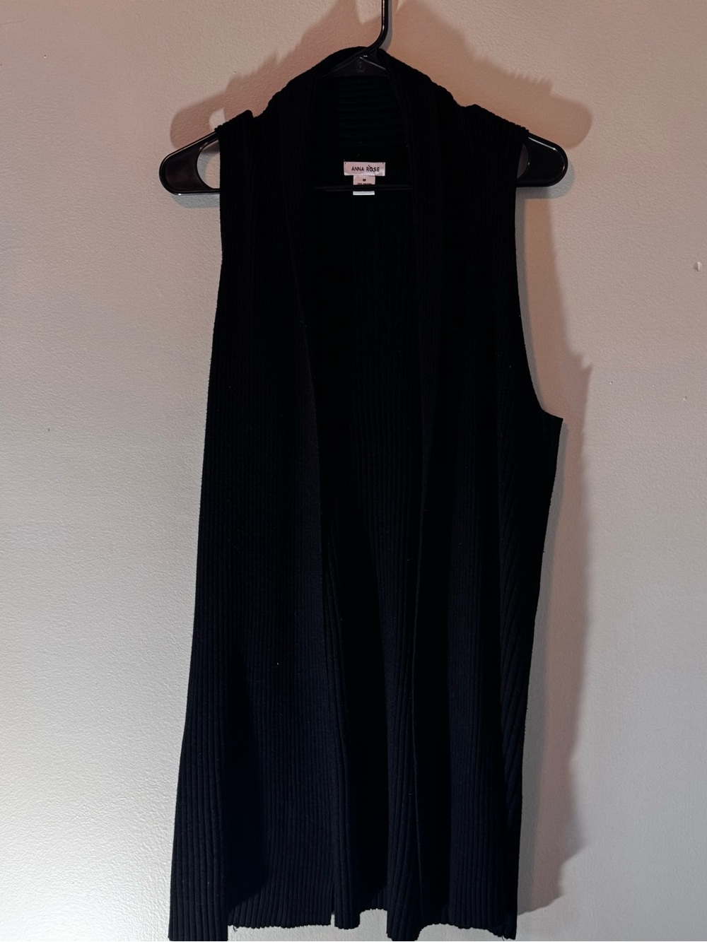 Anna Rose Black Ribbed Sleeveless Open Cardigan